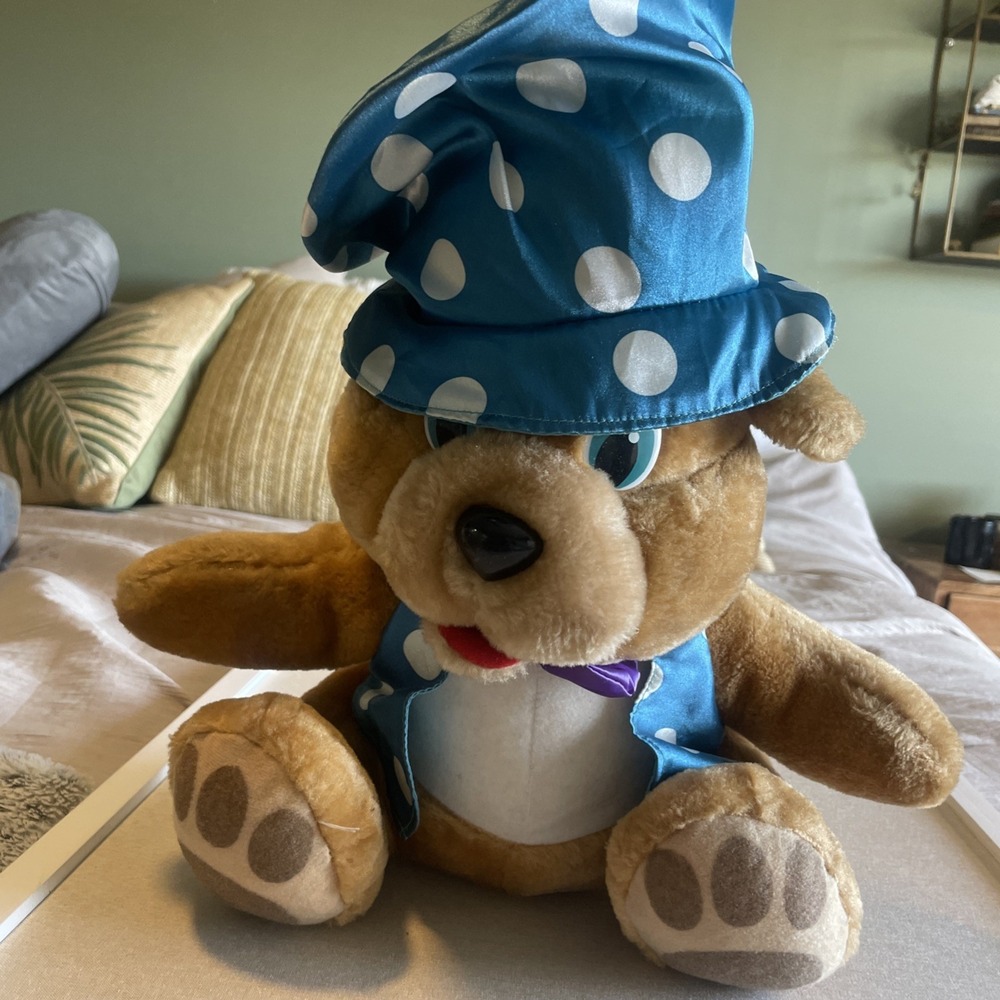 Vintage Great American Toy Company Bear w/Blue Polka Dot‎ Hat Vest Plush 16"